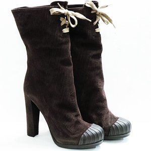 FENDI Brown Corduroy-Suede Duck Boot Shoe 37.5 NIB